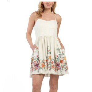 New! Calypso St Barth Jayane Golden Floral Linen Blend Mini Dress Womens Size XL